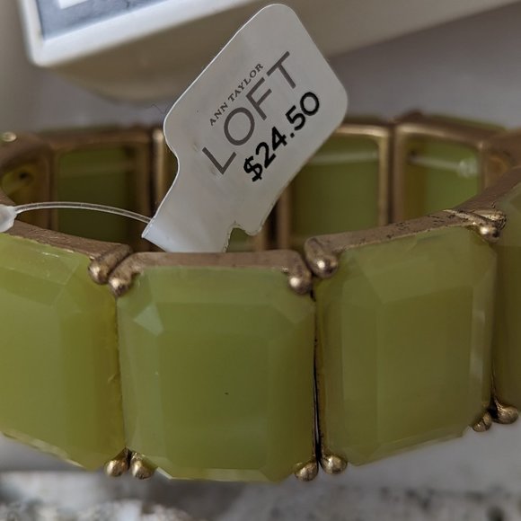 LOFT Green Gold Stretch Bracelet New Old Stock with tag & box - Picture 2 of 10